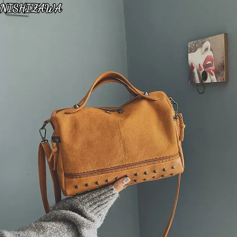 Rivets  Designer Casual Messenger  Leather Bags -Large Capacity