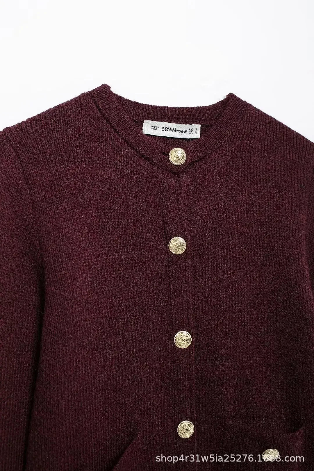 Knitted Jacket  Cardigan with Gold Buckle Decoration