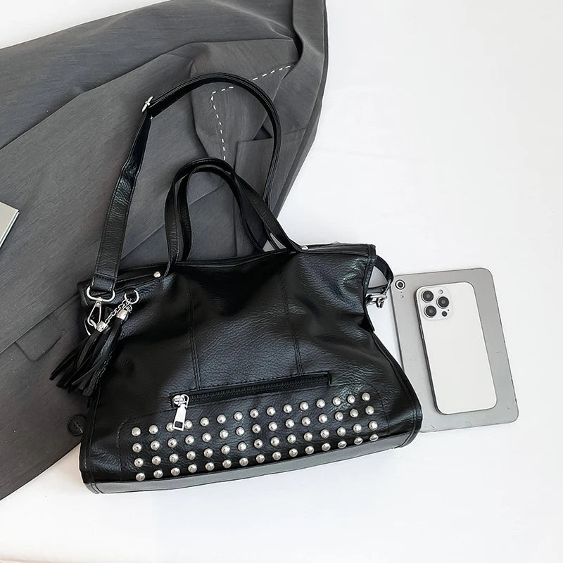 Chic Colors Rivets  Designer Messenger Leather Bags -Large Capacity
