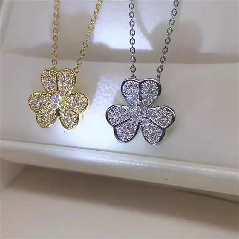 Shining CZ Clover Necklace