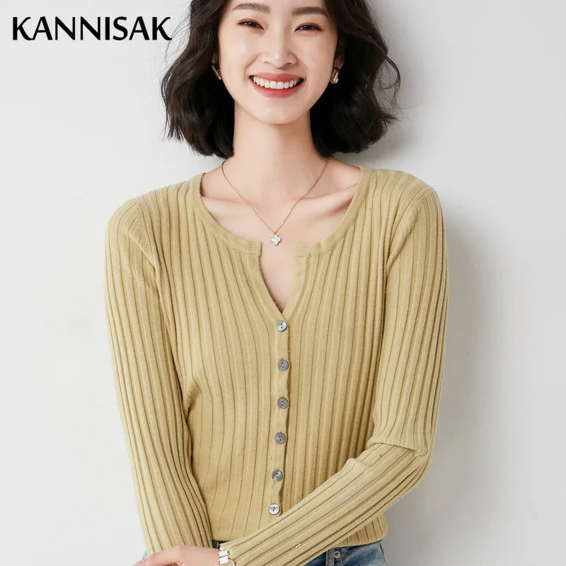 Simple  O-neck Knitted Top Cardigans