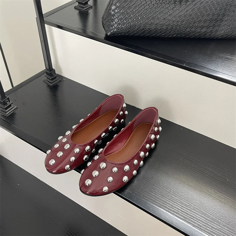 Classic Vintage Brown Shoes with  Metal Rivet Round Toe Loafers