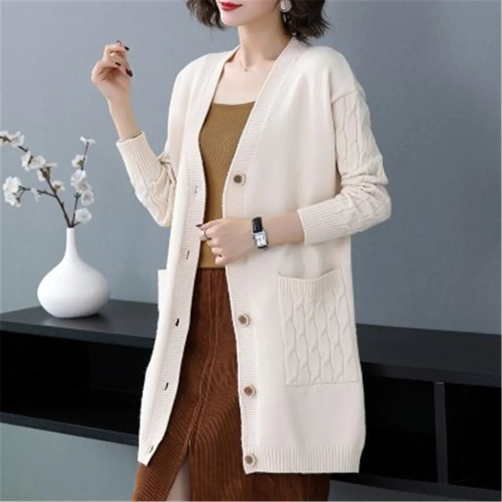 New Vintage V Neck  Knitted Sweater Coat