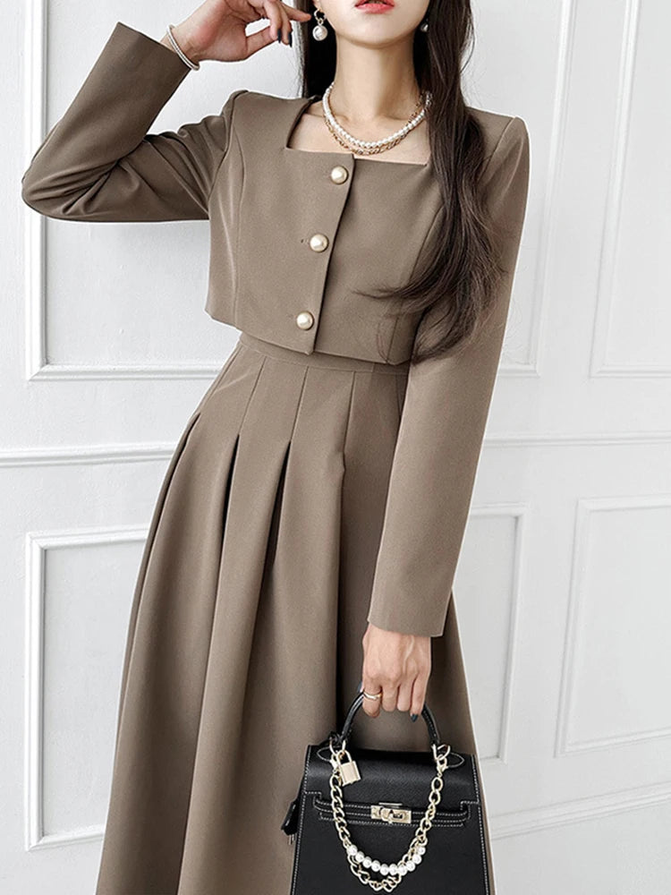 Perfectly Dressed Cropped Jacket and Maxi Skirt Two-Piece Matching Set