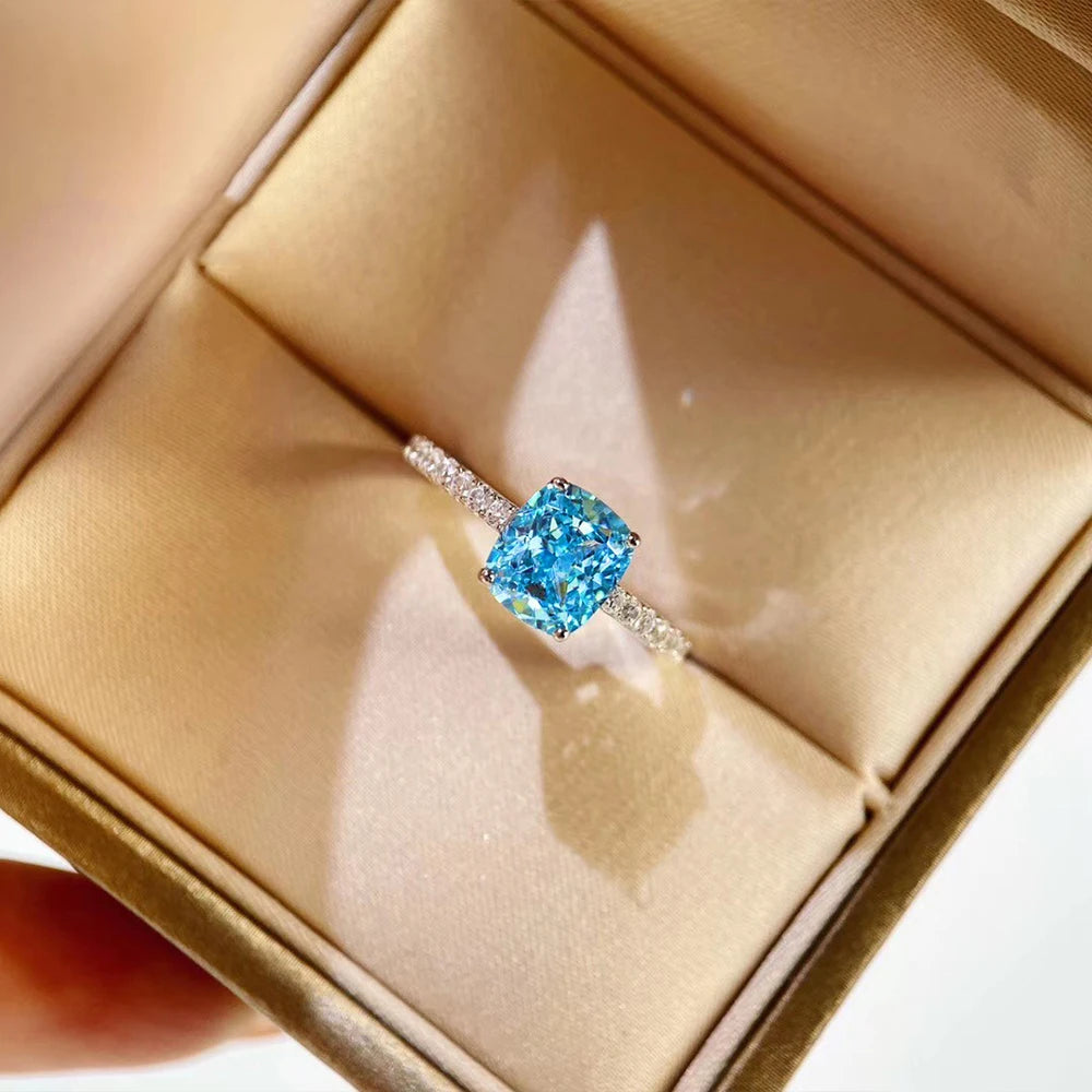 Huitan Simple Elegant Blue Cubic Zirconia Ring for Women Luxury Bride Wedding Ceremony Party Rings Anniversary Gift New Jewelry