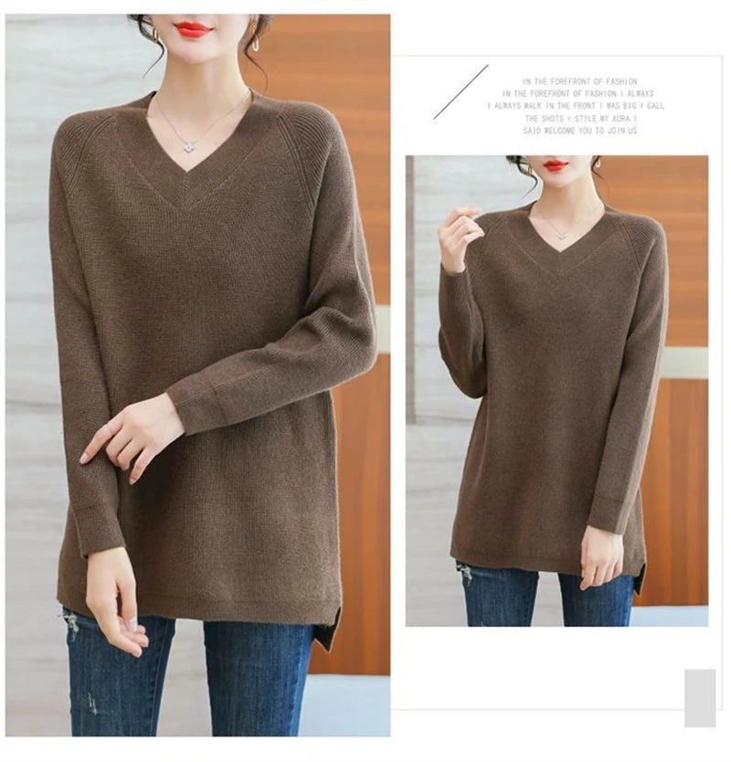 New Cashmere Style Knitted  Casual V-neck Pullover