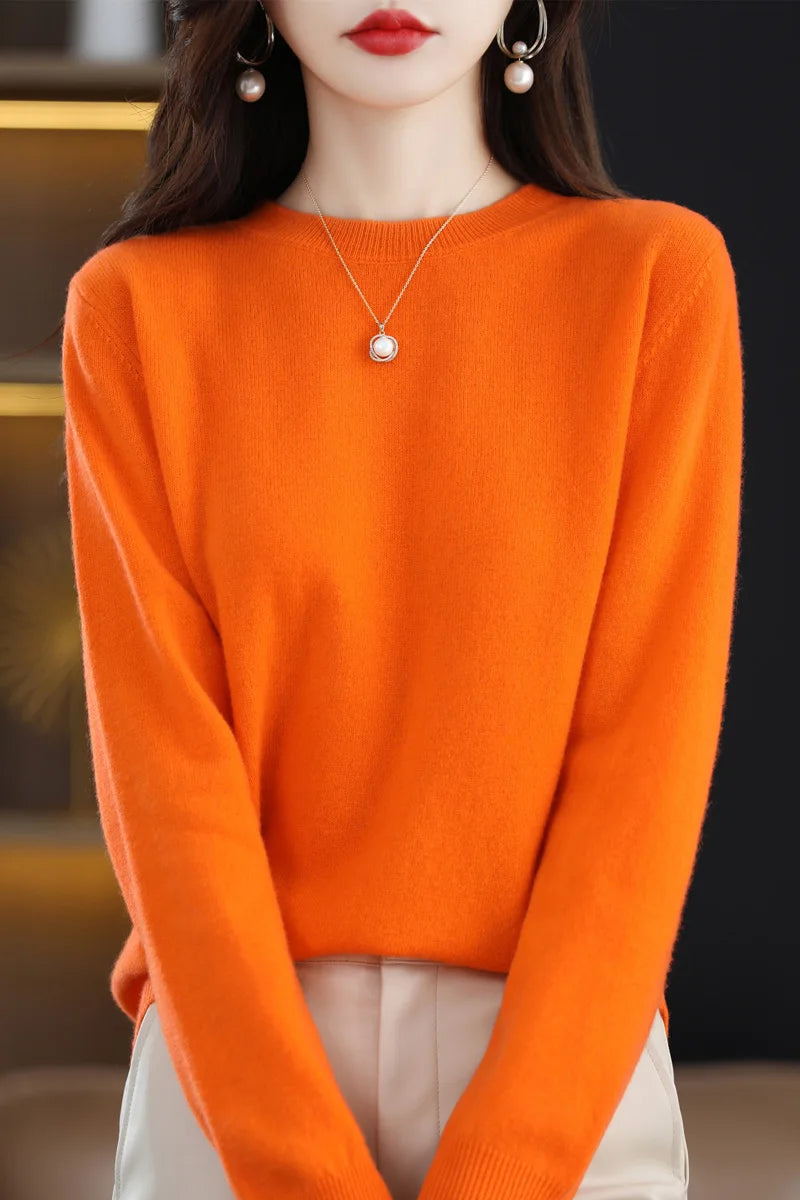 Classic Style Cashmere Round Neck Pullover with  Long Sleeve