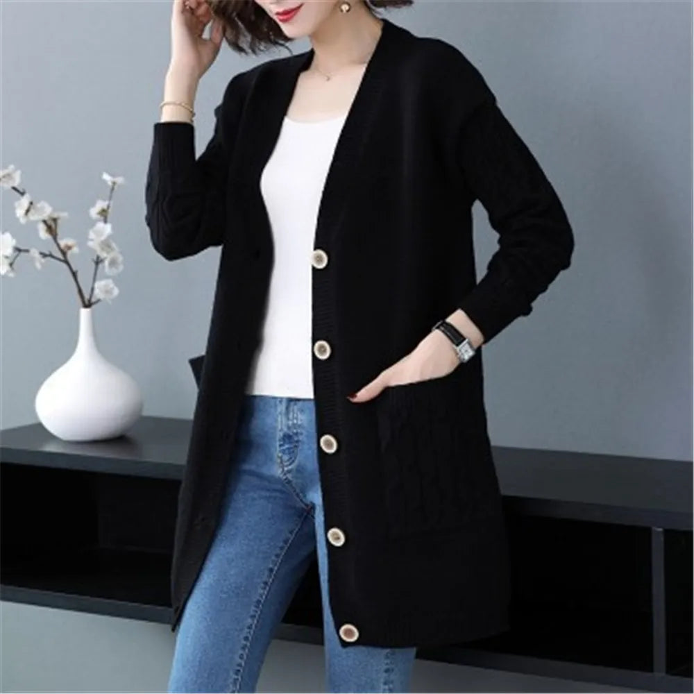 New Vintage V Neck  Knitted Sweater Coat