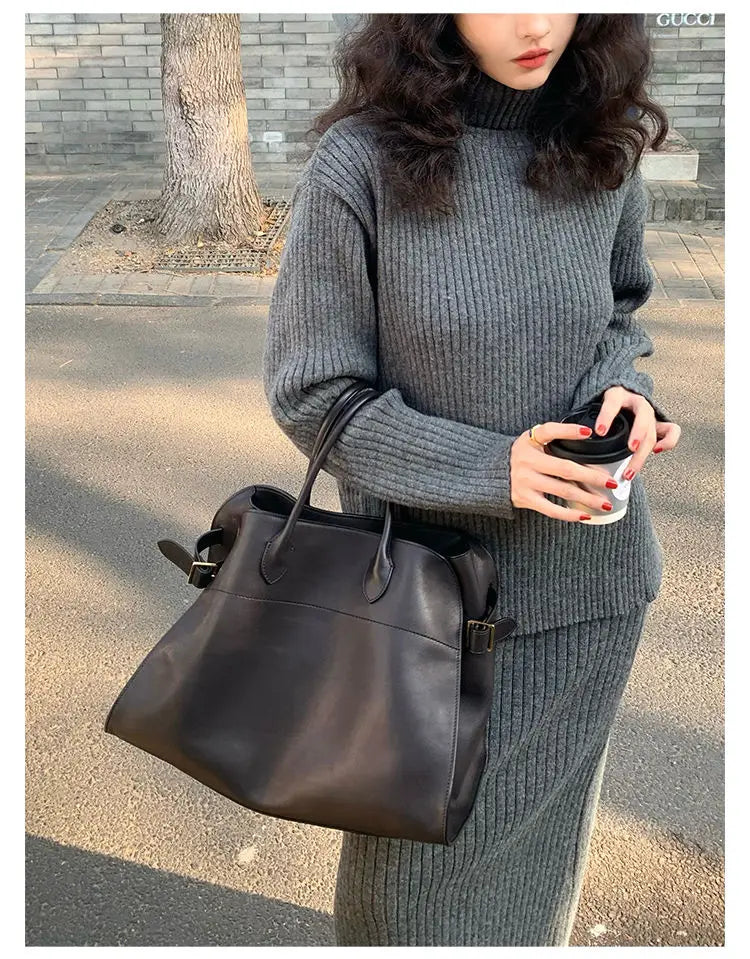 French Trendy Retro Two-piece Set with High Neck Sweater Knitted Top