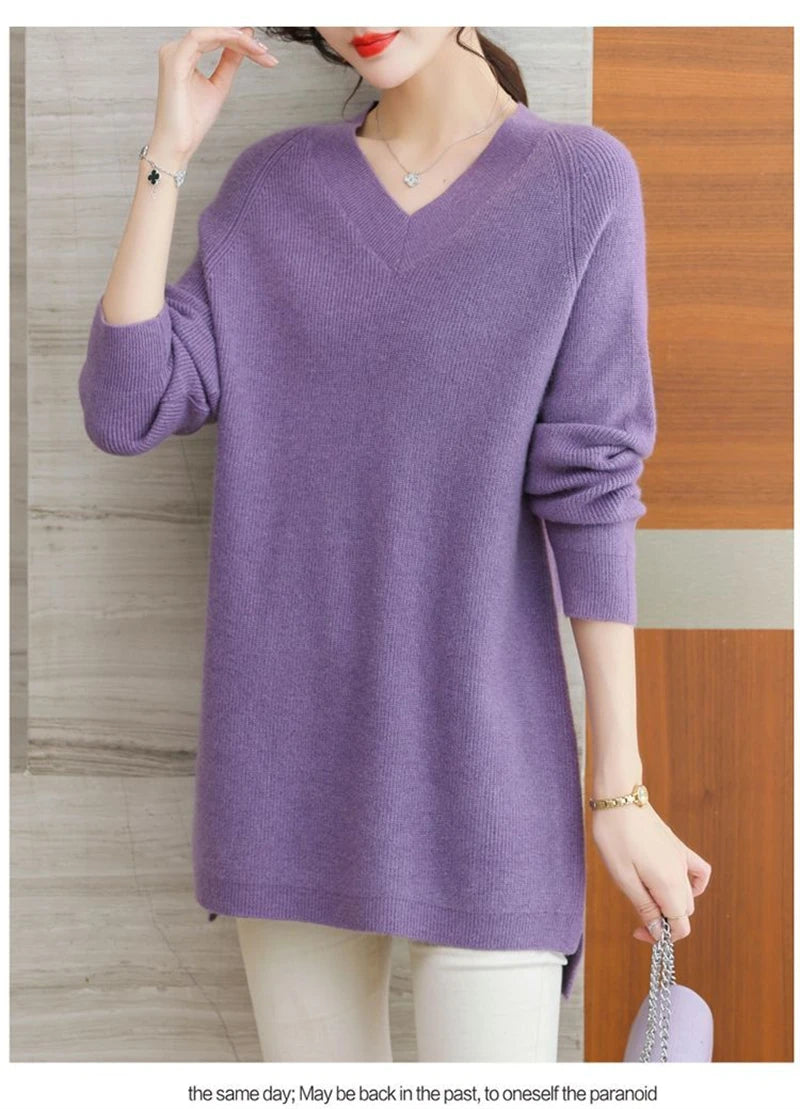 New Cashmere Style Knitted  Casual V-neck Pullover