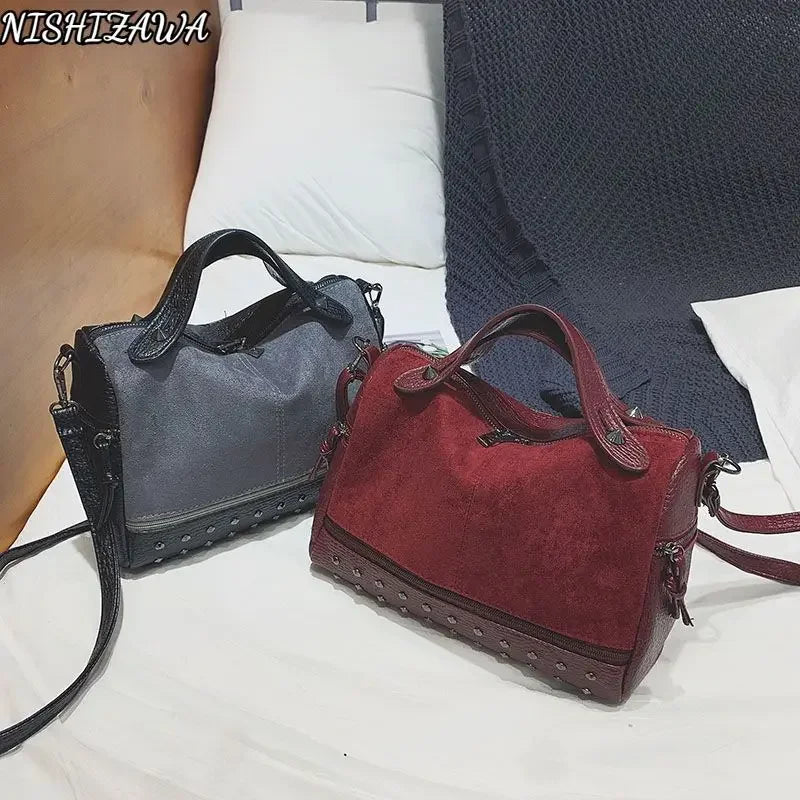 Rivets  Designer Casual Messenger  Leather Bags -Large Capacity