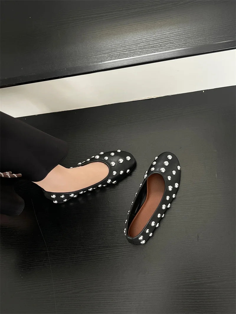 Classic Vintage Brown Shoes with  Metal Rivet Round Toe Loafers