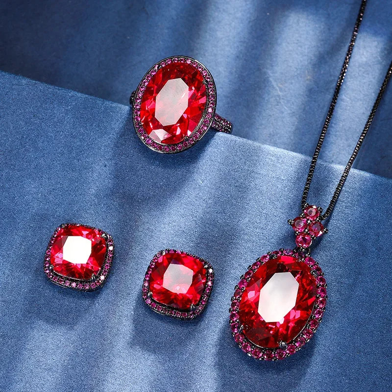 Red Corundum 18 Plated Gold Jewelry Set