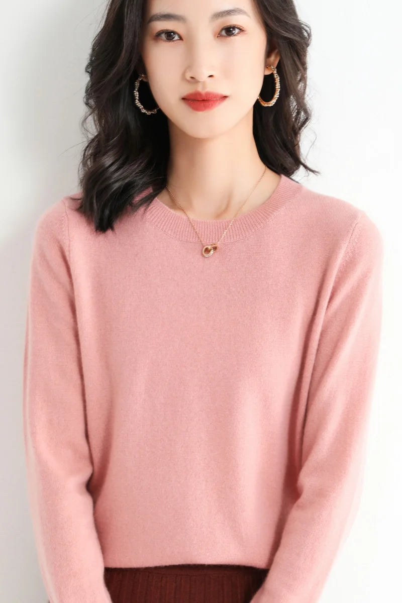 Classic Style Cashmere Round Neck Pullover with  Long Sleeve