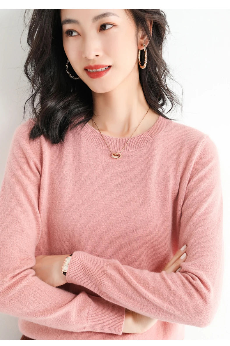 Classic Style Cashmere Round Neck Pullover with  Long Sleeve