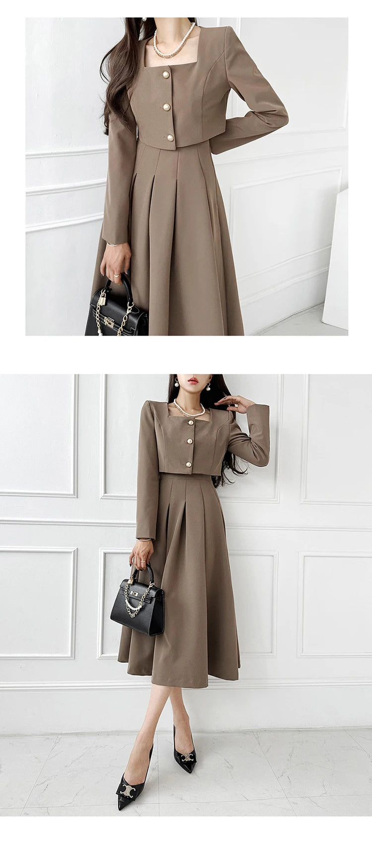 Perfectly Dressed Cropped Jacket and Maxi Skirt Two-Piece Matching Set