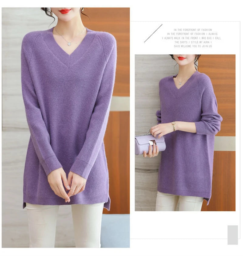 New Cashmere Style Knitted  Casual V-neck Pullover