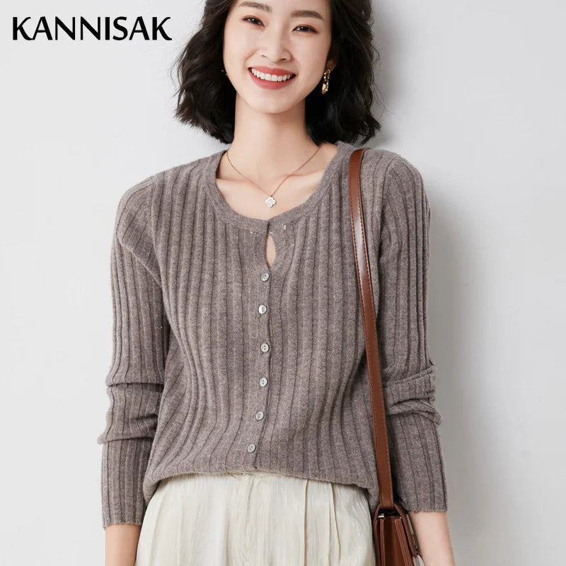 Simple  O-neck Knitted Top Cardigans
