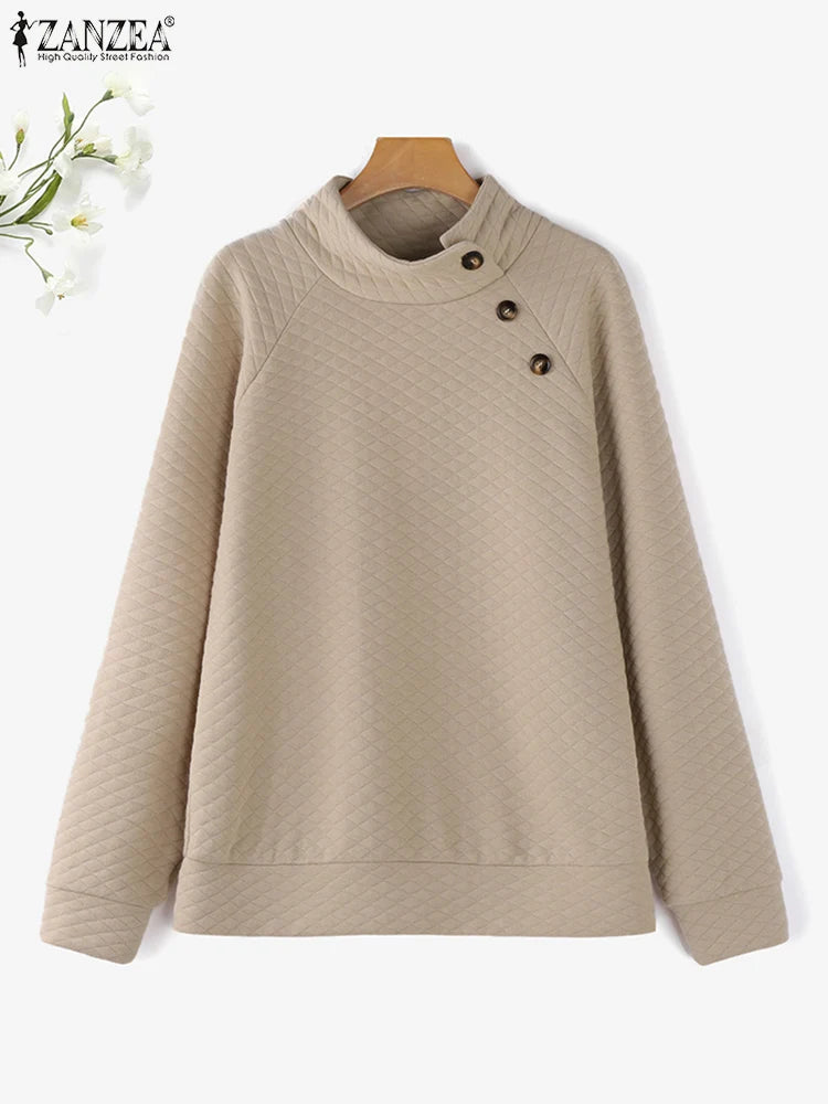 Casual Loose Sweatshirts Stand CollarHoodies Pullover with  Long Sleeve