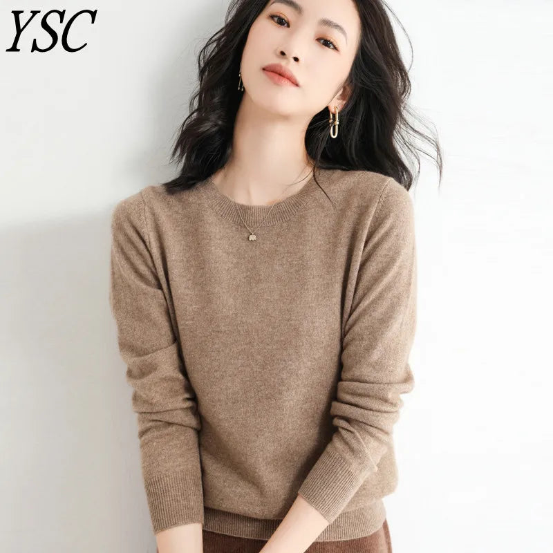 Classic Style Cashmere Round Neck Pullover with  Long Sleeve