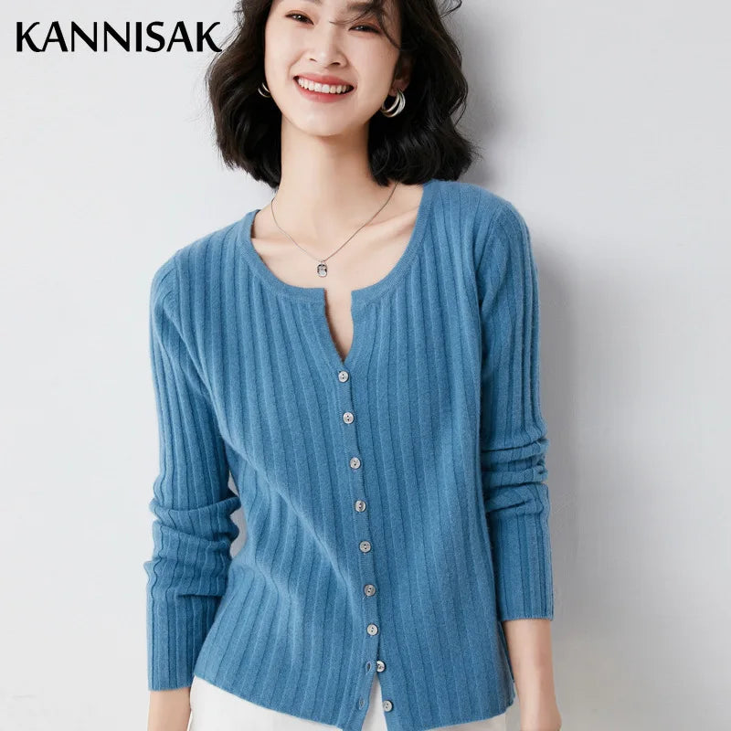 Simple  O-neck Knitted Top Cardigans