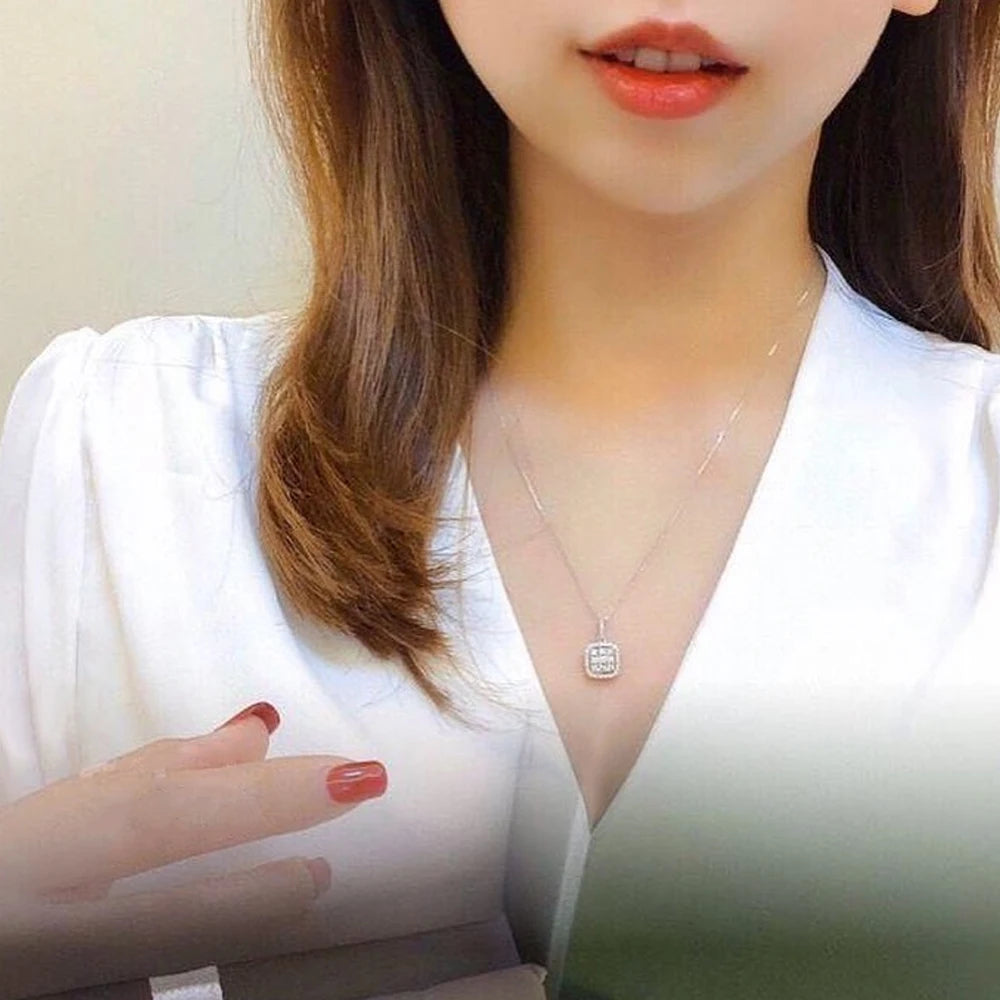 Sprkling Square Cubic Zircon Pendant Necklace