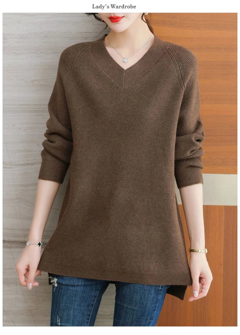 New Cashmere Style Knitted  Casual V-neck Pullover