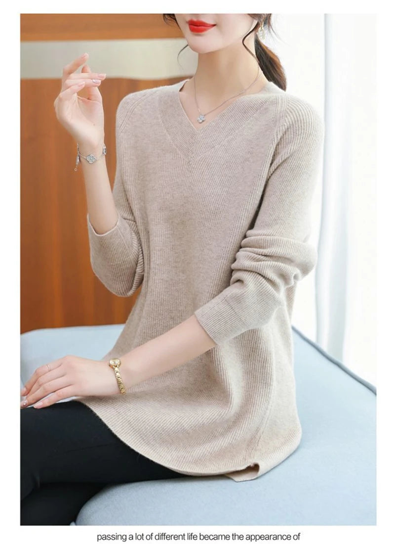 New Cashmere Style Knitted  Casual V-neck Pullover