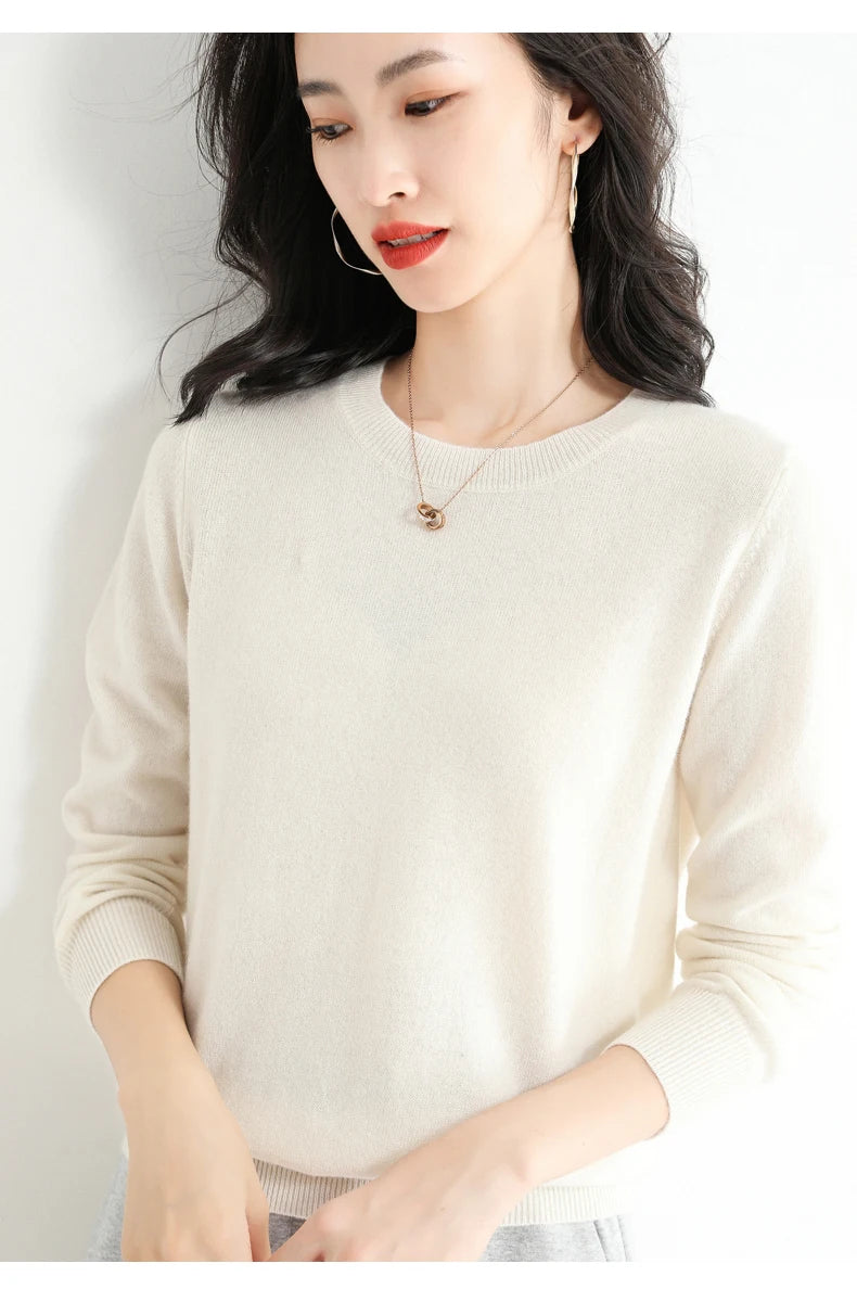 Classic Style Cashmere Round Neck Pullover with  Long Sleeve