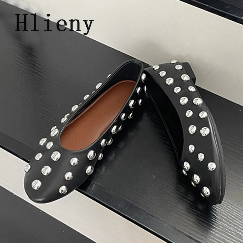 Classic Vintage Brown Shoes with  Metal Rivet Round Toe Loafers
