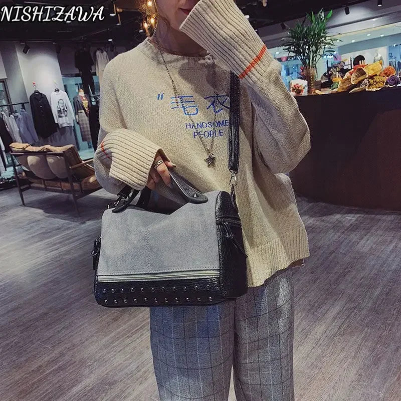 Rivets  Designer Casual Messenger  Leather Bags -Large Capacity