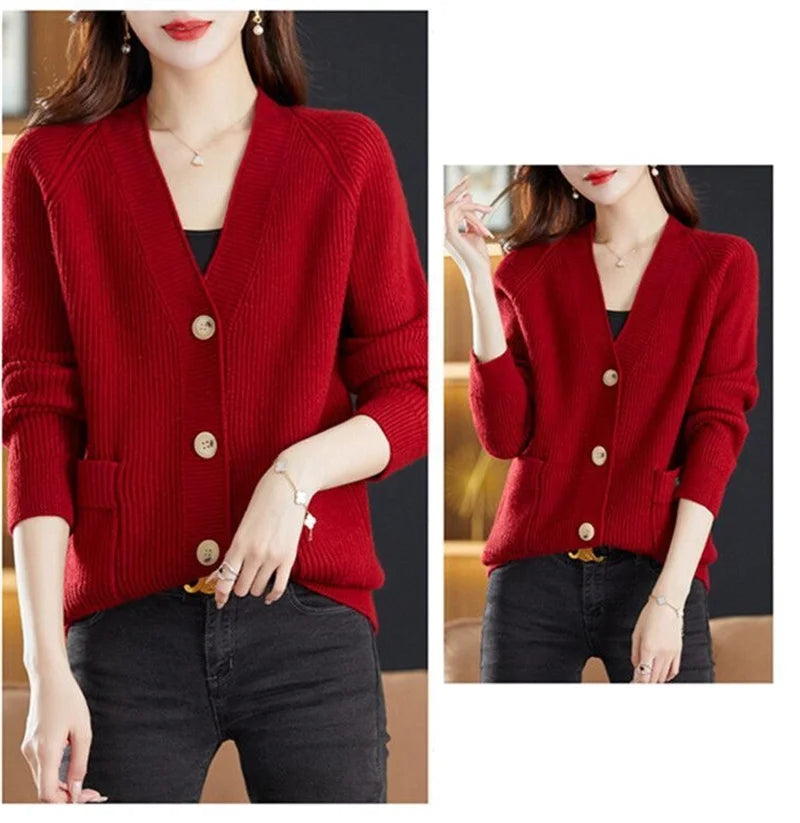 Elegant Sweater  V-neck  Cardigan Jacket
