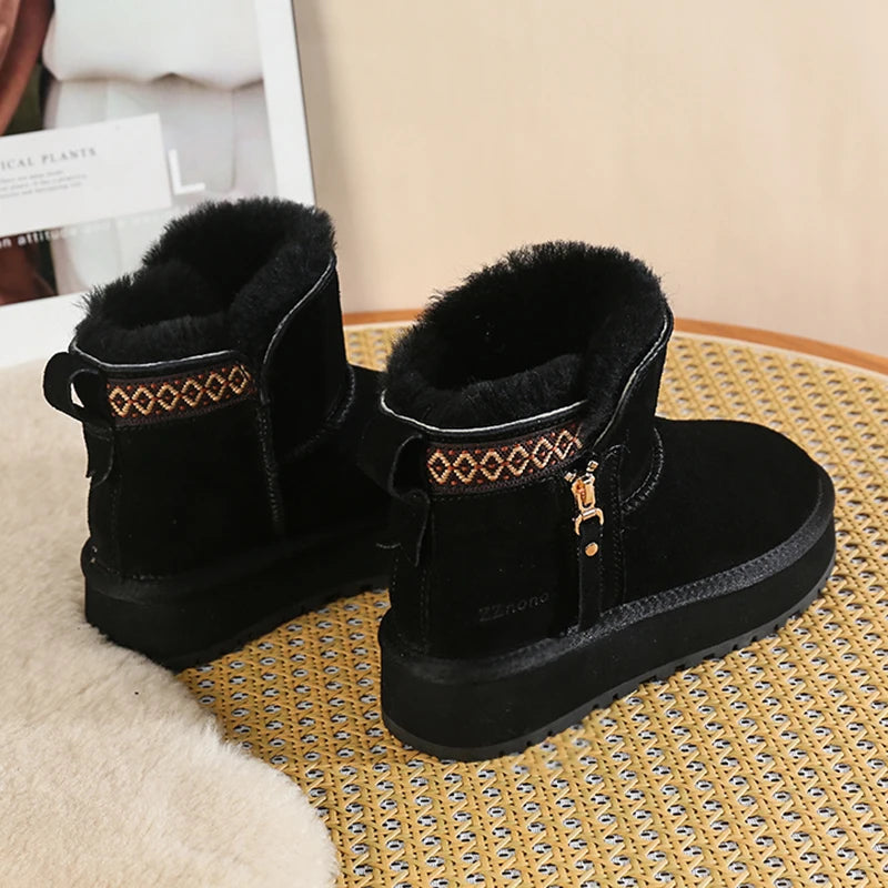Faux Wool Plush Warm Winter Side Zip Snow Boots