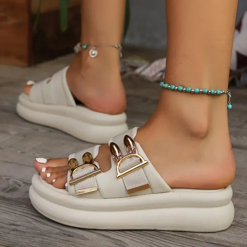 Ladies Shoes 2024 Slingbacks Women's Slippers Fashion Metal Decoration Daily Slippers Women Hot Sale Round Toe Platform Slippers