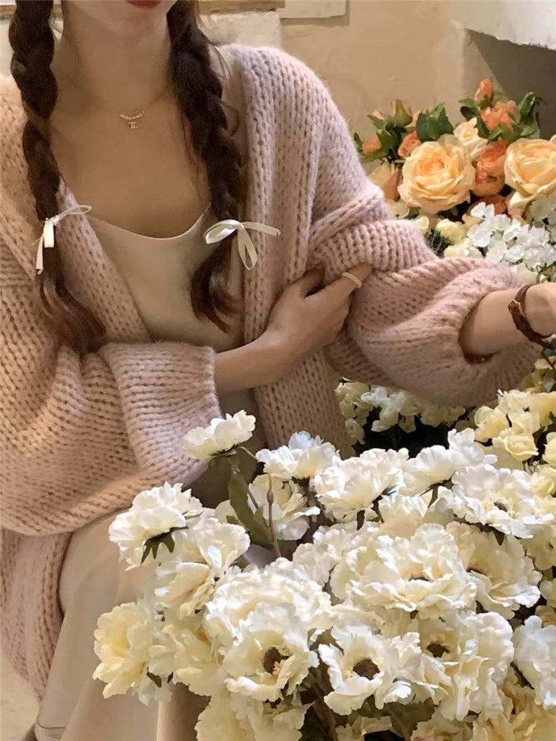 Sweet V-Neck Oversized  Fashion Knitting Cardigans  One Size