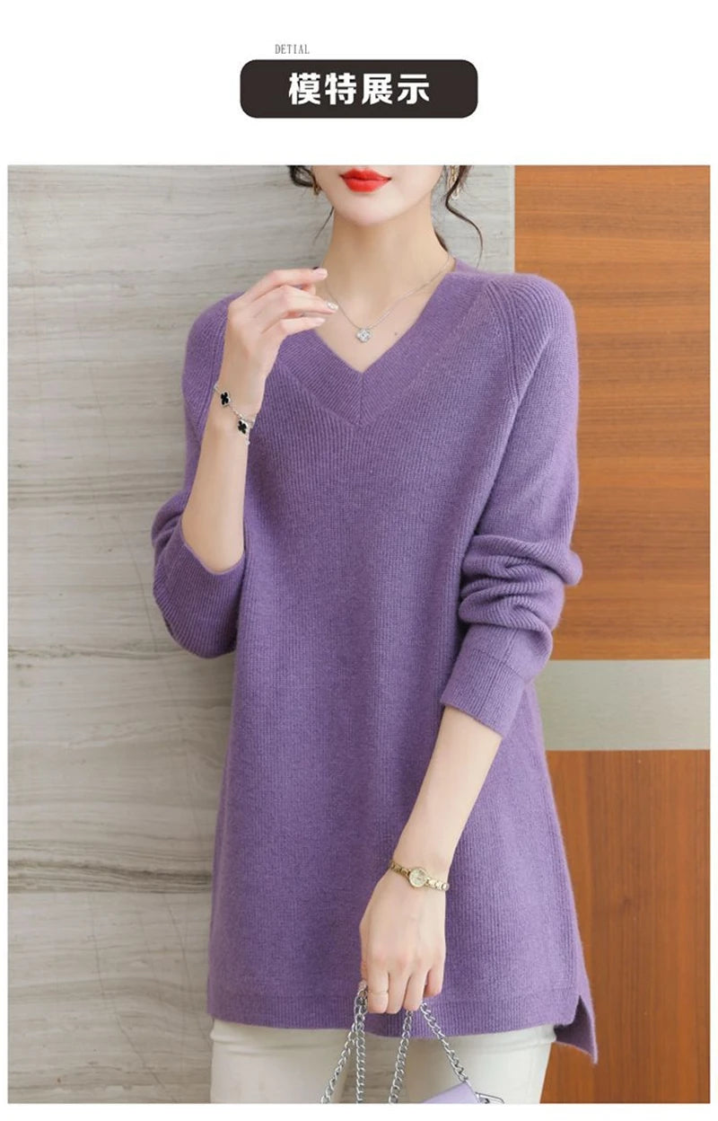 New Cashmere Style Knitted  Casual V-neck Pullover