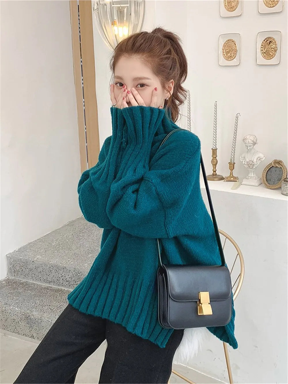 Fabulous Turtleneck  Knit Loose Sweater with Sleeves