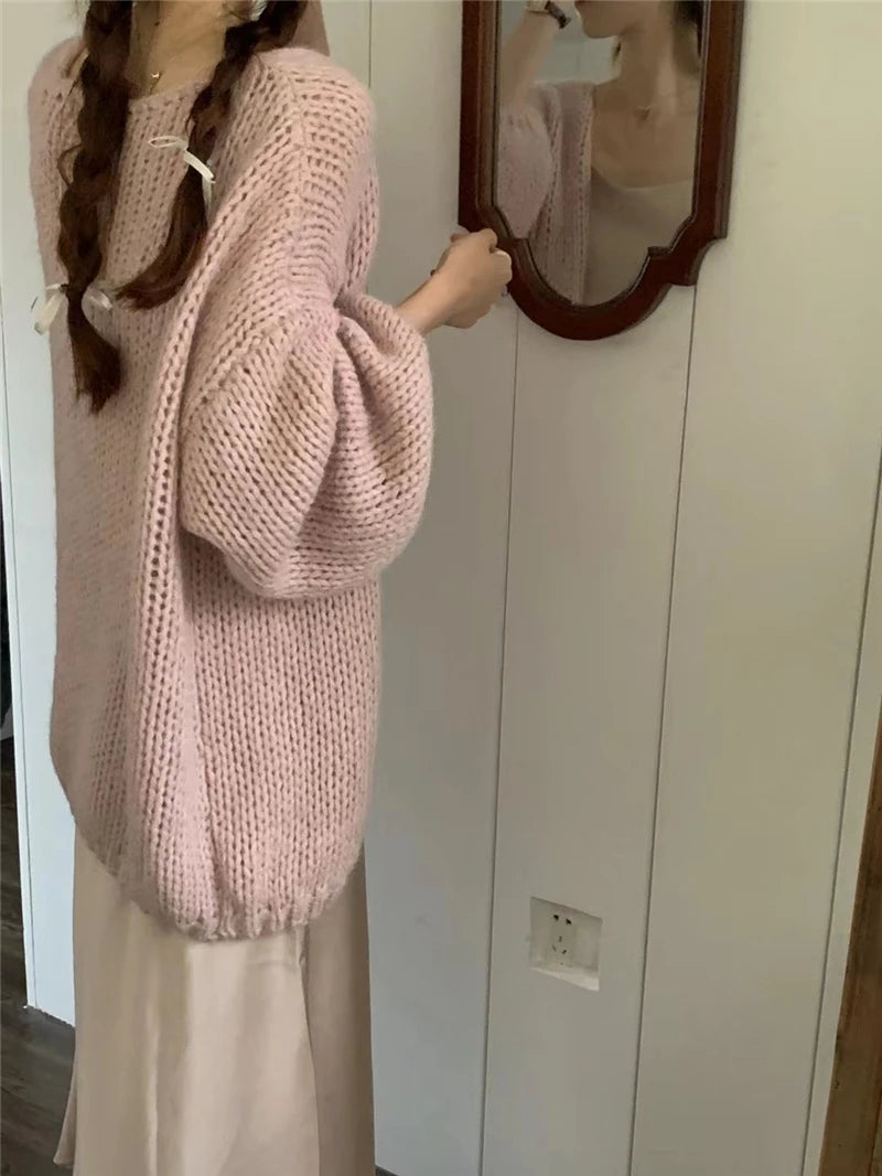 Sweet V-Neck Oversized  Fashion Knitting Cardigans  One Size