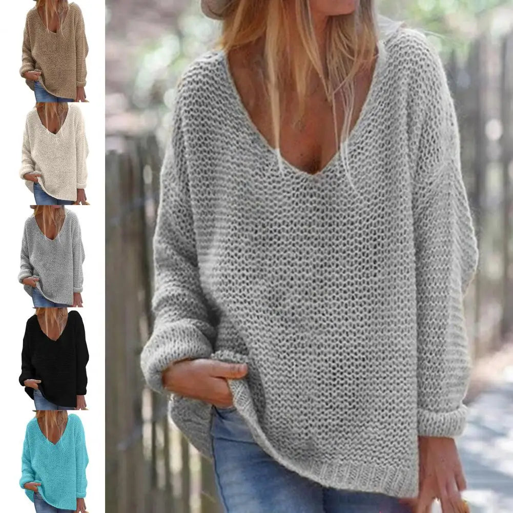 Trendy  Loose Fit V-Neck Sweater Knitted Top