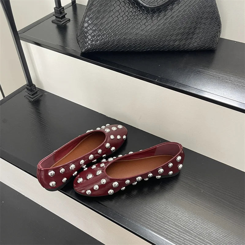 Classic Vintage Brown Shoes with  Metal Rivet Round Toe Loafers