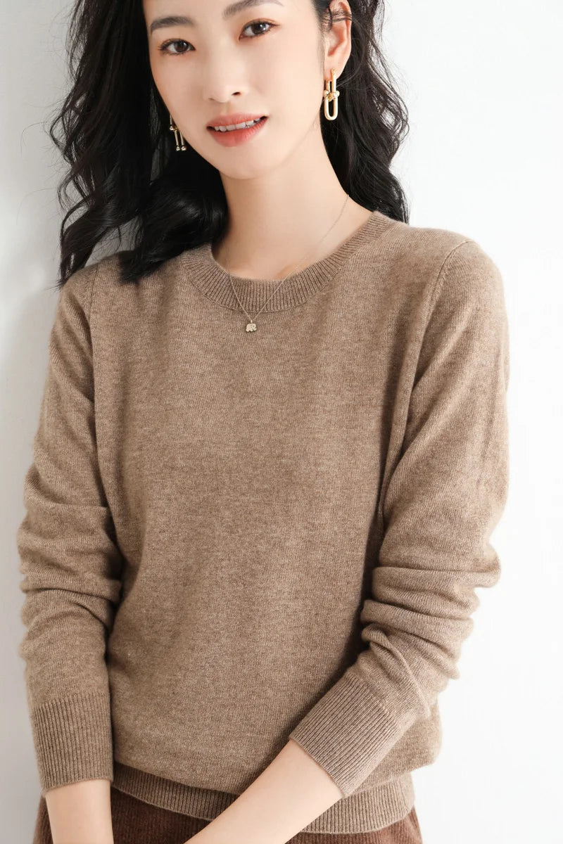 Classic Style Cashmere Round Neck Pullover with  Long Sleeve