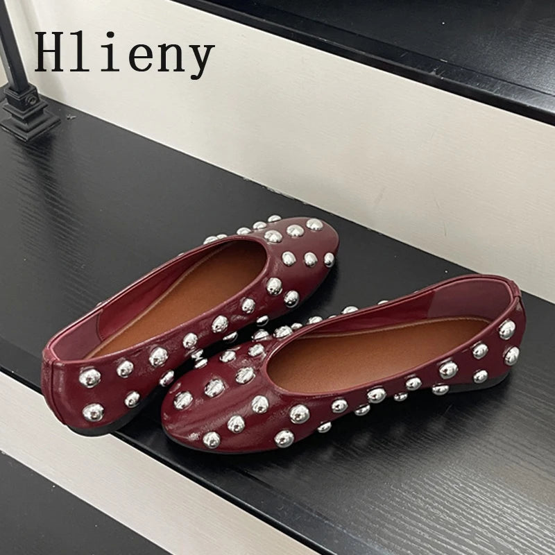 Classic Vintage Brown Shoes with  Metal Rivet Round Toe Loafers
