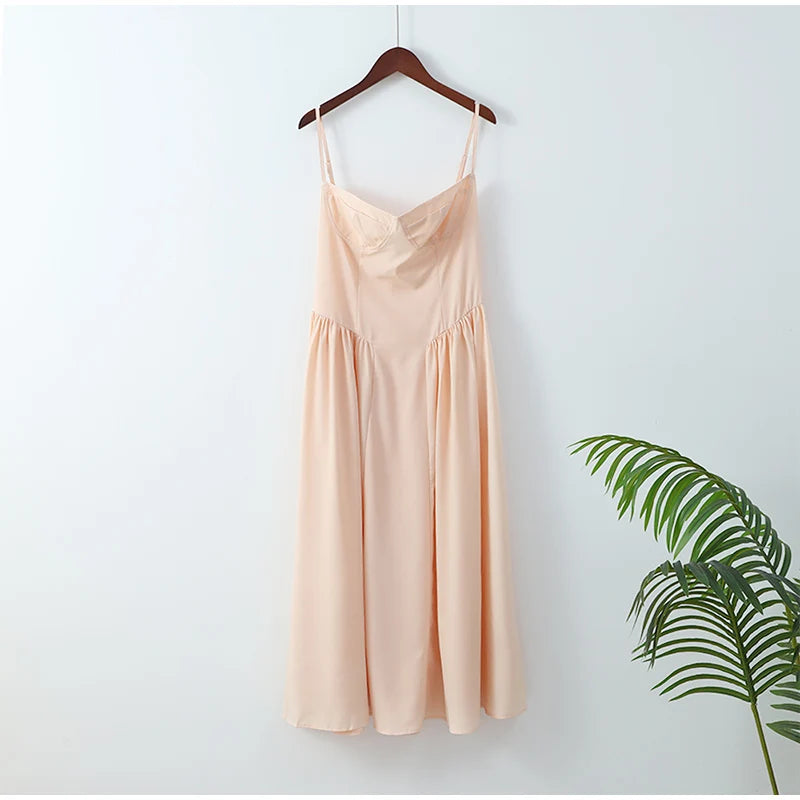 Party Pleated Hem Sling Midi Sleeveless Backless Dresses