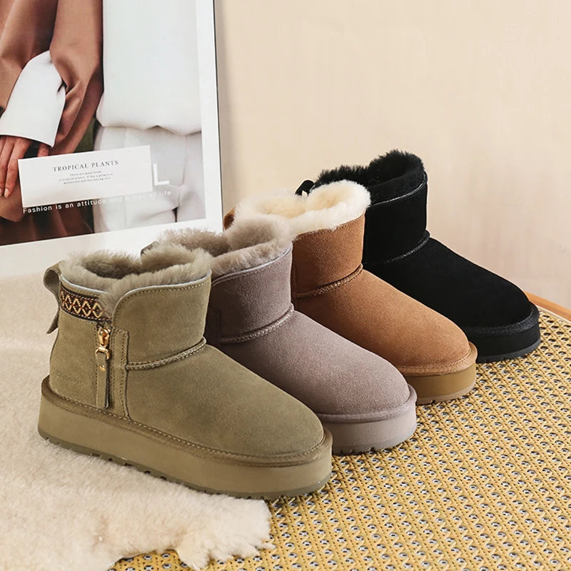 Faux Wool Plush Warm Winter Side Zip Snow Boots