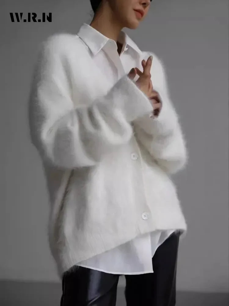 London  Casual V-Neck  Oversized  Knit Long Sleeve Cardigans