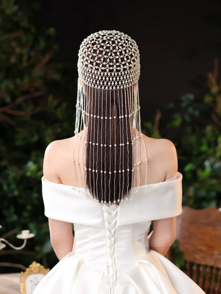 Vintage Pearl TasseL Hair Cap