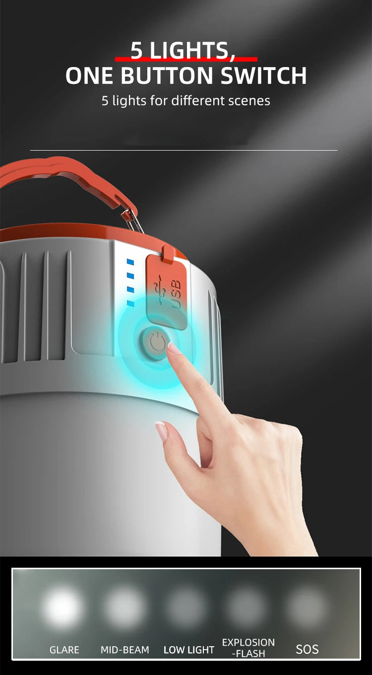 Solar or USB LED Rechargeable Light for Outdoor Hiking or Emergency Outage