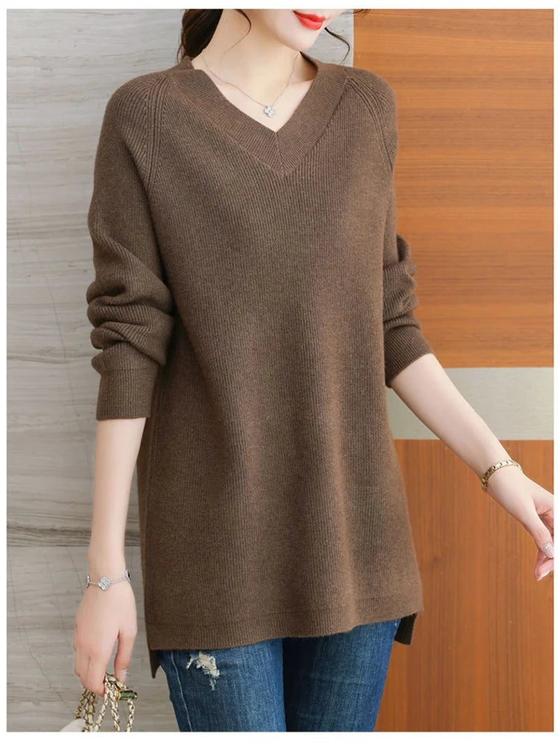 New Cashmere Style Knitted  Casual V-neck Pullover