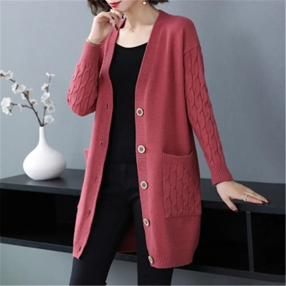 New Vintage V Neck  Knitted Sweater Coat