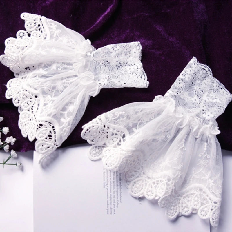 White  Crochet Lace Ruffles Cuffs Sleeves